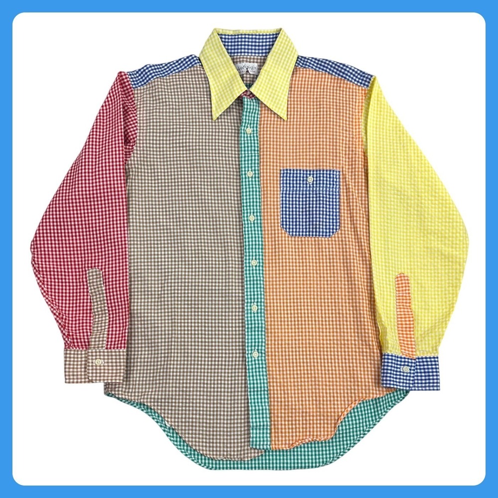 Lord & Taylor Long Sleeve Shirt Men Large Multicolor Gingham Cotton 70s Vintage